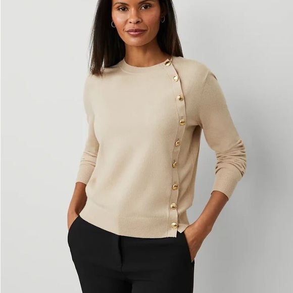 Ann Taylor Sweaters - Ann Taylor Beige Button-Accent Sweater